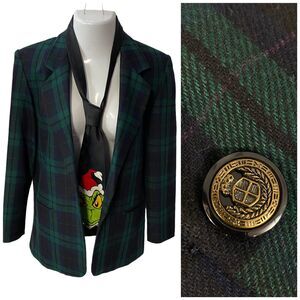 Prophecy Sag Harbor Blazer Womens 10 Green Plaid Wool Jacket Office Academia